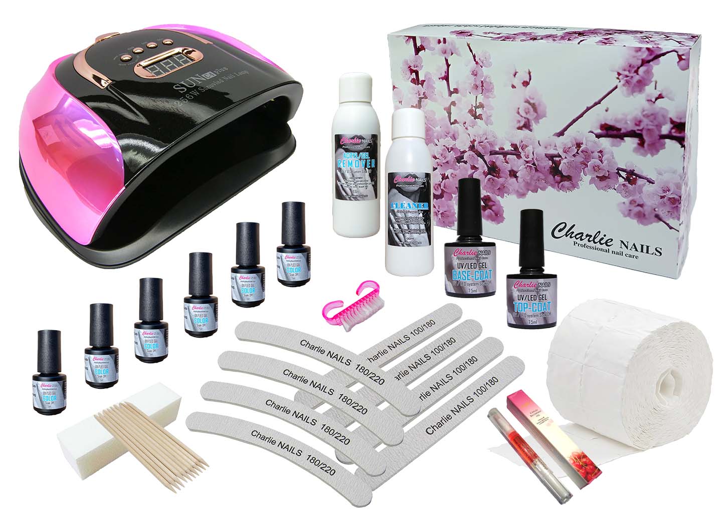 Startovací sada na gel lak nehty Charlie LED 256W pink